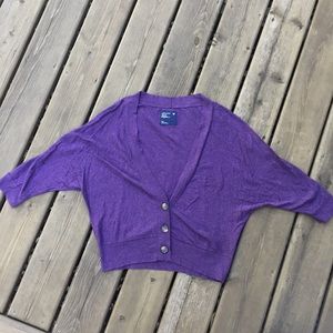 Purple Cropped Sleeve Dolman Cardigan